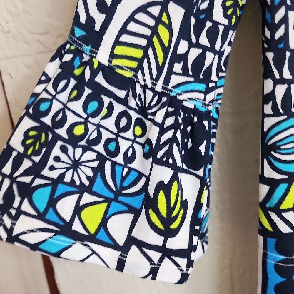 Multiples Blue and Green Geometric Long Sleeve Dress - Picture 4 of 6